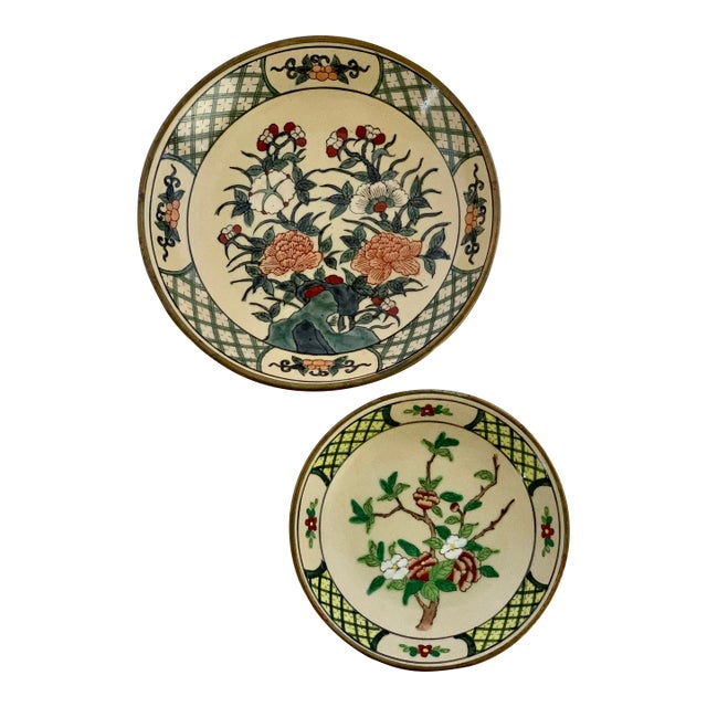 1980s Chinoiserie Porcelain and Brass Bowl - Set of 2 For Sale