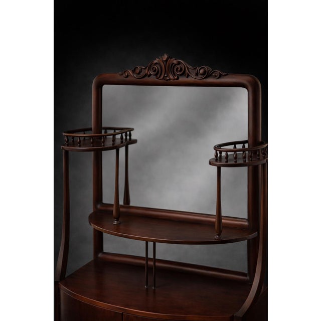 Queen Anne Vintage Mahogany Vanity Washstand With Mirror and Gallery Shelves – 58” Tall For Sale - Image 3 of 7