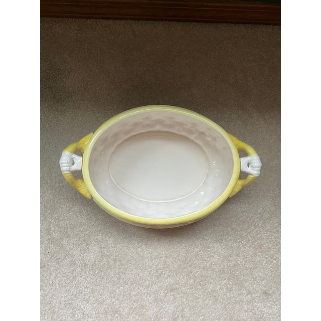 Vintage Majolica 3pc Basketweave &Lemons Soup Tureen Robert Nemith Harvest Collection For Sale - Image 6 of 8