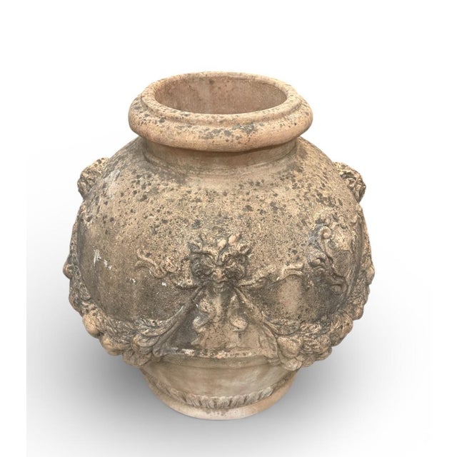 19th Century Italian Neoclassical Style Terracotta Garden Urn With Mascarons and Garlands For Sale - Image 4 of 6