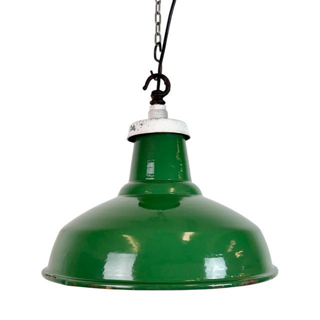 British Industrial Green Enamel Factory Pendant Lamp, 1960s For Sale