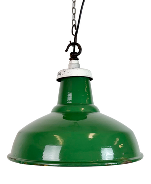 British Industrial Green Enamel Factory Pendant Lamp, 1960s