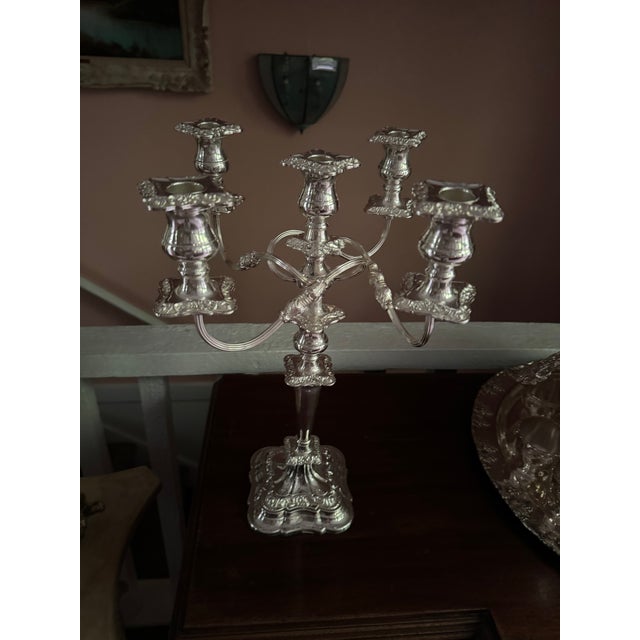 Mid 20th Century , 4 -Arm Candelabra Silverplate Sheffield Made in England For Sale - Image 16 of 18