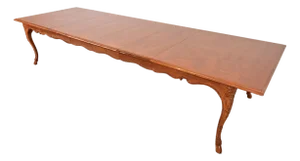 Baker Furniture Italian Provincial Carved Cherry and Burl Wood Extension Dining Table, Newly Refinished