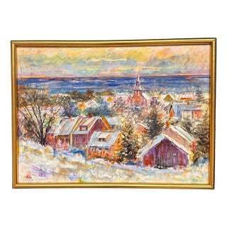 Alex Hansen, Snow‑Covered Coastline, 1950s, Oil on Canvas, Framed For Sale
