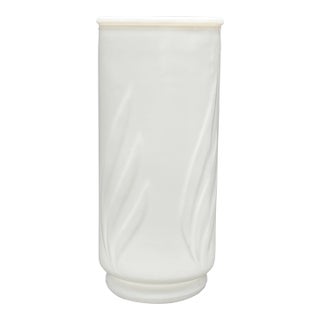 Vintage Mid-Century White Milk Glass Swirl Cylinder Vase For Sale