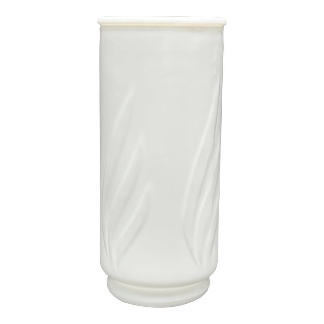Vintage Mid-Century White Milk Glass Swirl Cylinder Vase For Sale
