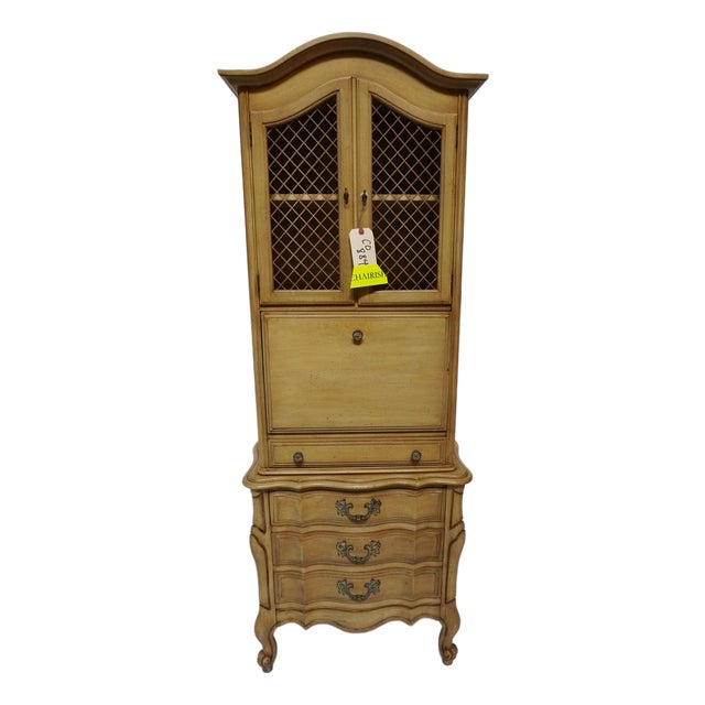 Late 20th Century French Provincial Bonnet Top Secretary Desk With Grilled Cabinet For Sale