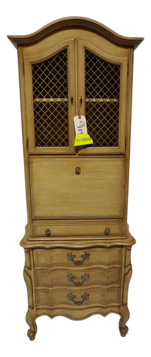Late 20th Century French Provincial Bonnet Top Secretary Desk With Grilled Cabinet