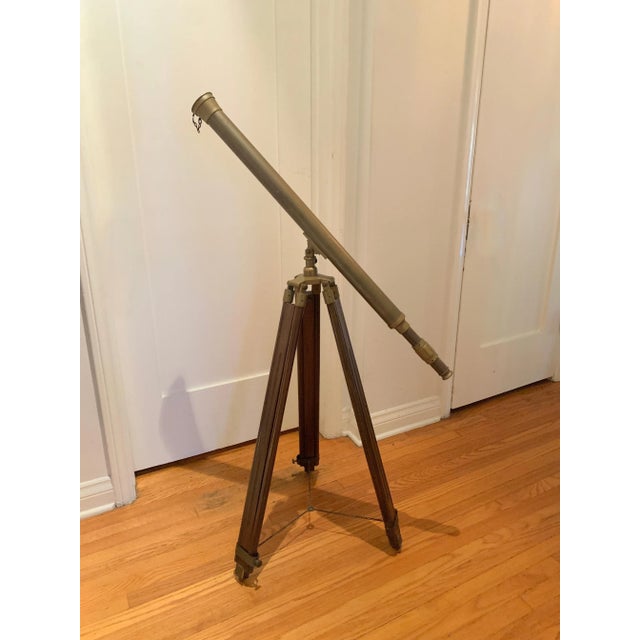 Mid 20th Century Telescope with Adjustable Wooden Legs and Patinated Brass Hardware For Sale - Image 5 of 13