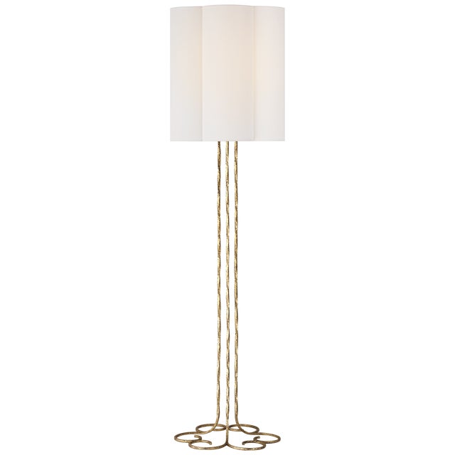 Traditional AERIN by Visual Comfort Signature Shae 65" Sculpted Floor Lamp in Gilded Iron with Linen Scallop Shade For Sale - Image 3 of 3