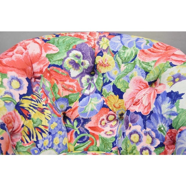 Vintage English Regency Floral Chintz Tufted Rolled Arm Club Lounge Chair - Pair For Sale In Philadelphia - Image 6 of 12