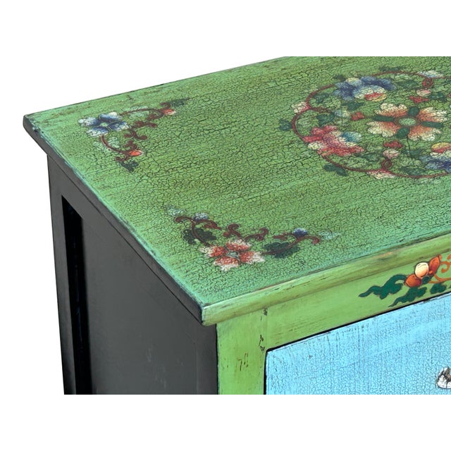 Tibetan Style Lime Green Blue Two Tigers End Table Nightstand For Sale - Image 11 of 12
