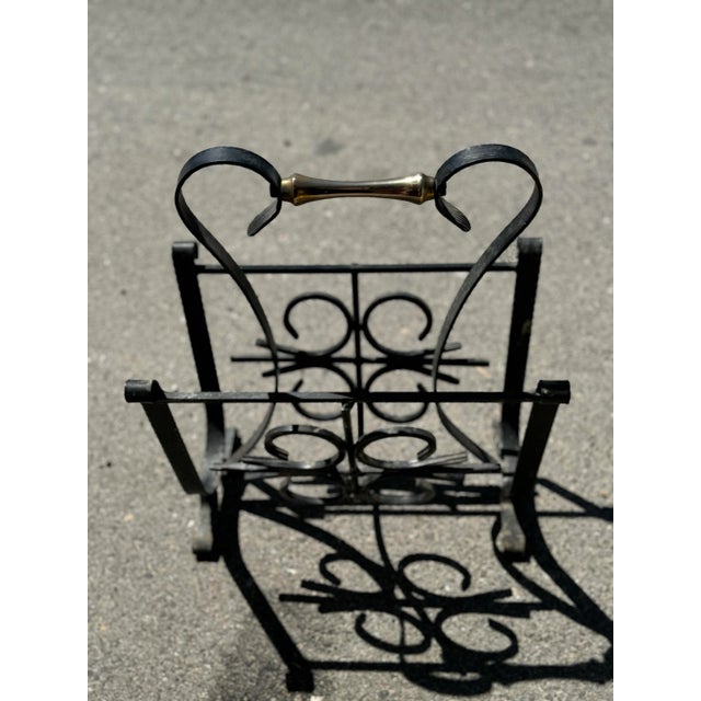 Vintage Mid-Century Wrought Iron Magazine Rack With Brass Handle – Elegant Decorative Storage For Sale - Image 10 of 11