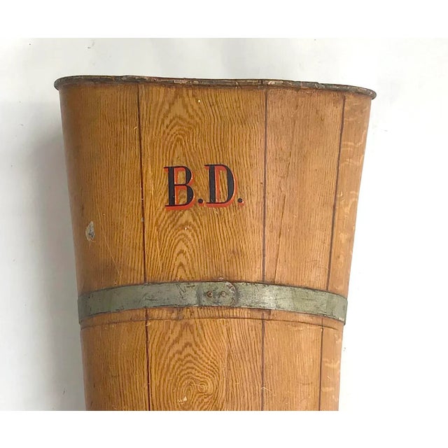 We found this large zinc grape hod in England. It has faux wood painted exterior and monogrammed "BD", hod has original...