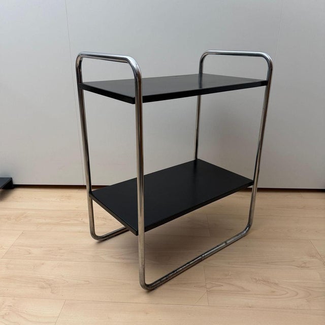 Bauhaus Steel Tube Side Table in Black and Chrome from Mauser Werke, Germany, 1950 For Sale - Image 3 of 18