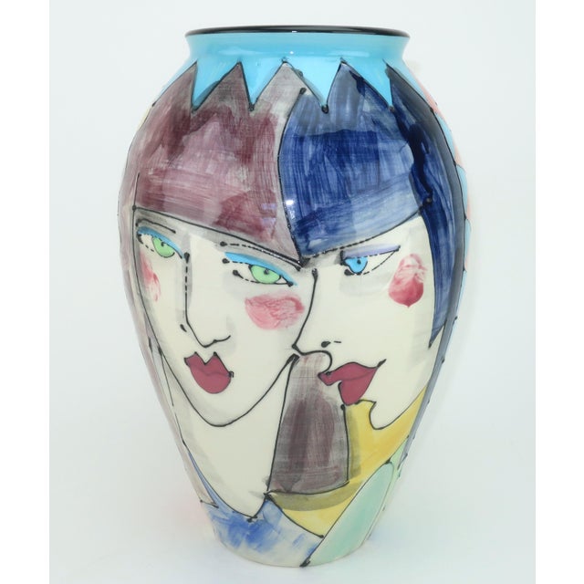 Denise Ford Portrait Decorated Ceramic Faces Vase, 1980's For Sale In Atlanta - Image 6 of 13