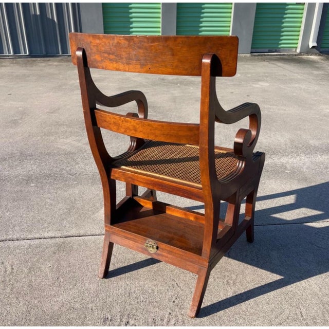 Wood Regency Style Metamorphic Cane Seat Library Chair, Steps, by Bittner, Louisville For Sale - Image 7 of 12