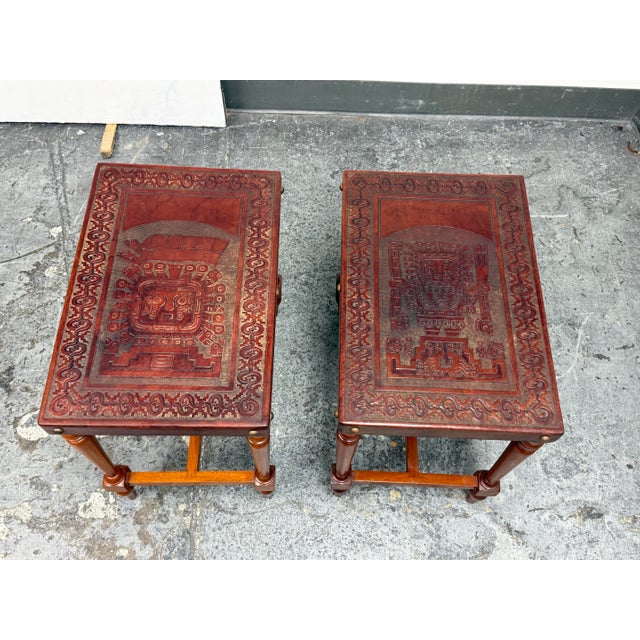 1950s Estudio Taller Corongo Tooled Leather Top Side Tables, Vintage For Sale - Image 5 of 12