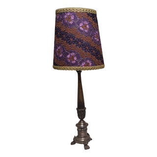 Mid-Century German Table Lamp with Patinated Brass Base and Handmade Fabric Shade, 1960s For Sale