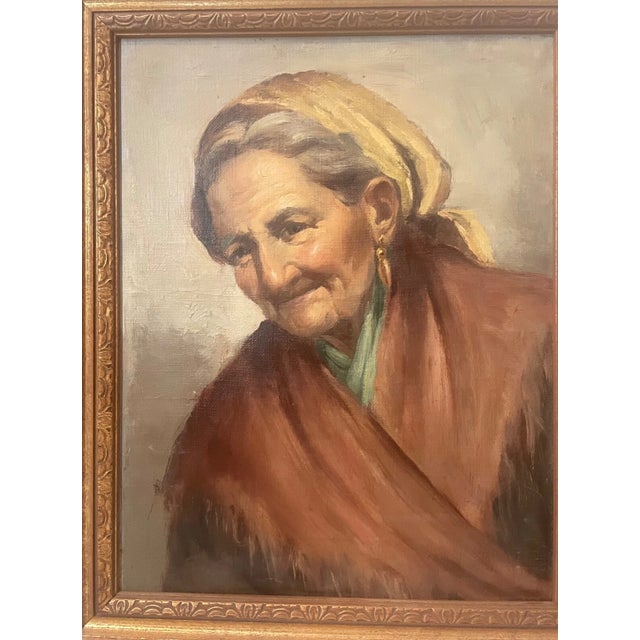 Up for sale is a nice quality vintage original oil painting portrait. It's done with a realistic approach depicting an...