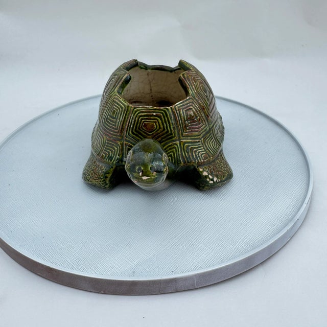 Mid-Century Modern Bitossi-Style Green Ceramic Turtle Planter For Sale - Image 3 of 8