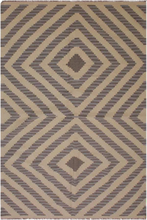 Contemporary Ivory/Grey Hand-Woven Kilim Wool Rug - 5'1 X 7'2