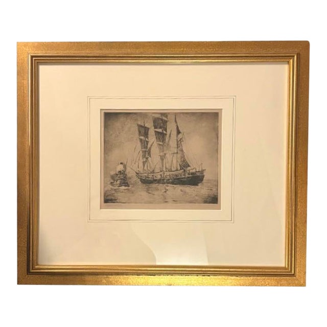 1930s Autical George Gale Signed Original Maritime Etching "Dropping the Tug" Framed For Sale