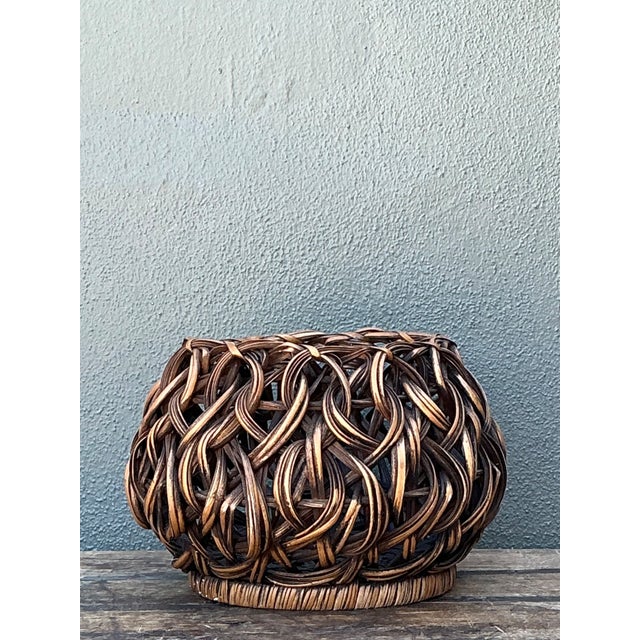 Mid 20th Century Vintage Handcrafted Woven Rattan Basket For Sale - Image 5 of 12