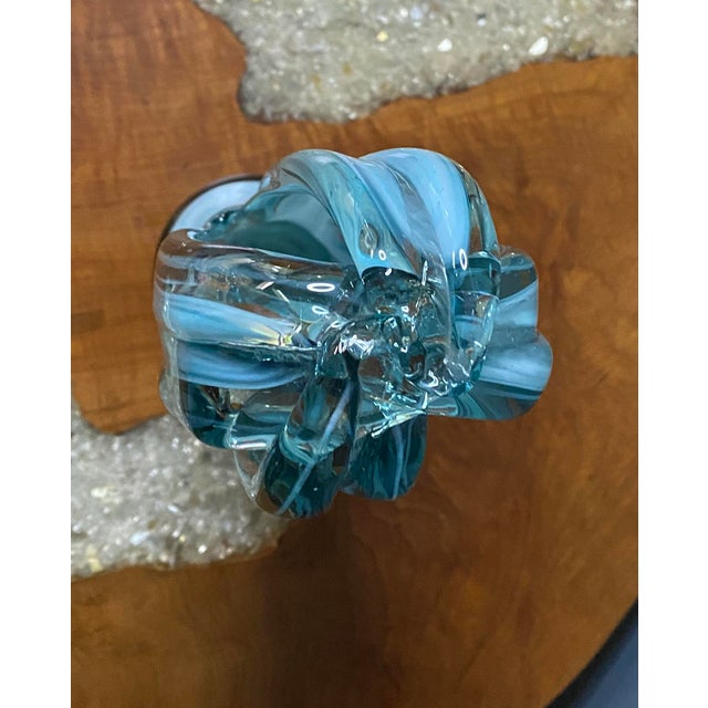 Mid-Century Modern Vintage Italian Latticino Blue Art Glass Piece For Sale - Image 3 of 5