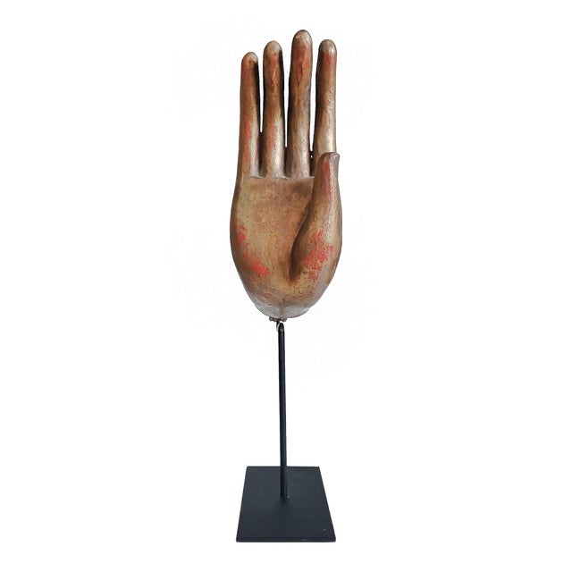Traditional Gilt Wood Buddha Hands, Polychromed, Late 19th Century, Thailand, for the Collection of Vicente Wolf For Sale - Image 3 of 13