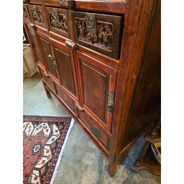 Large Red Asian Storage Cabinet With Red Finish For Sale - Image 4 of 10