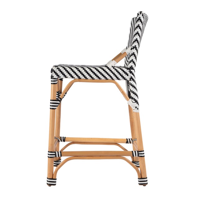 Creanly 25.25 in. Seat Height Rectangular Rattan Counter Stool with Back, Black For Sale In Chicago - Image 6 of 9