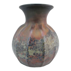 Donald Carlson Iridescent Amber & Green Pebble Art Glass Vase