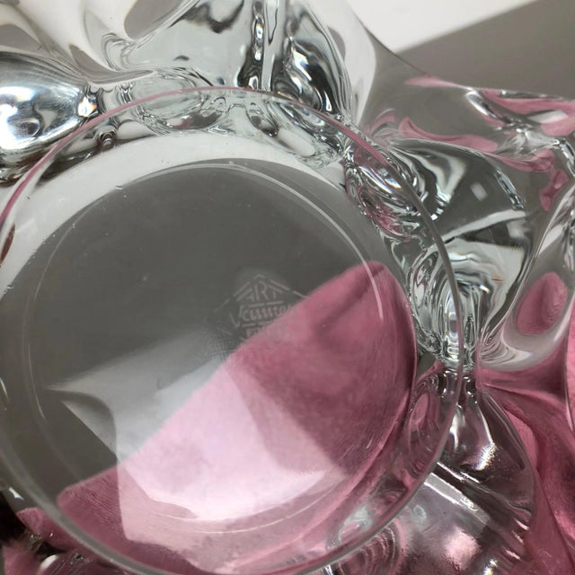 Glass Large French Floral Crystal Glass Shell Bowl by Vannes Art, 1970s For Sale - Image 7 of 18