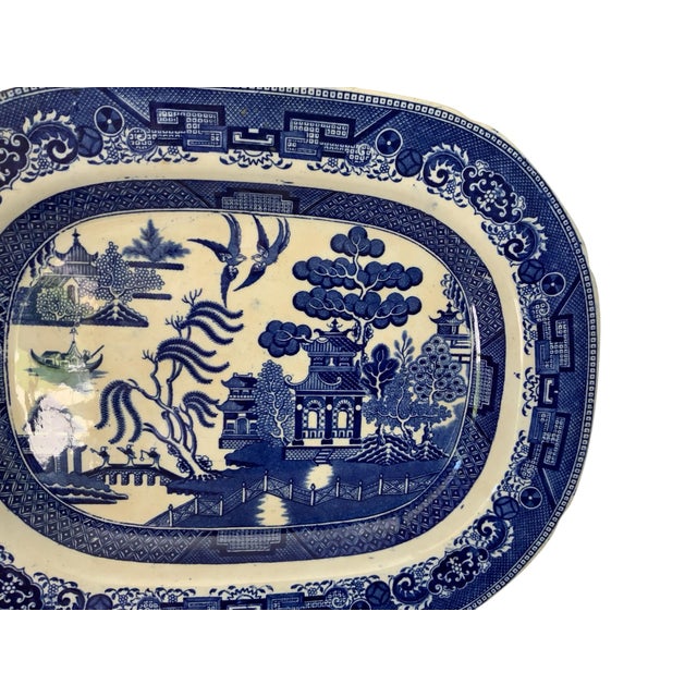 Mid 19th Century Antique Ridgways Blue Willow Platter 15.75" Dual Marked Stoke-on-Trent C. 1885 For Sale - Image 5 of 8