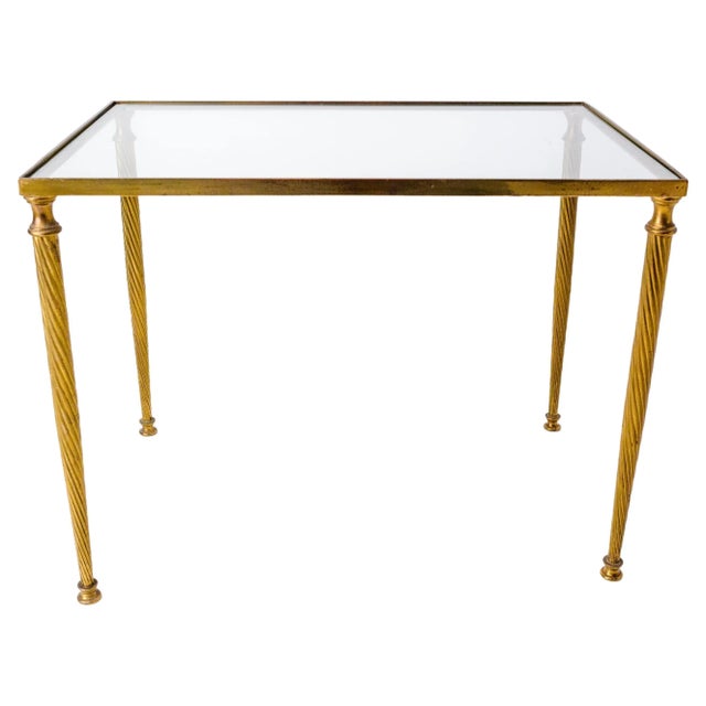 Copper Mid-Century Glass and Gilt Brass Coffee Table with Twisted Legs, France, 1960 For Sale - Image 8 of 8