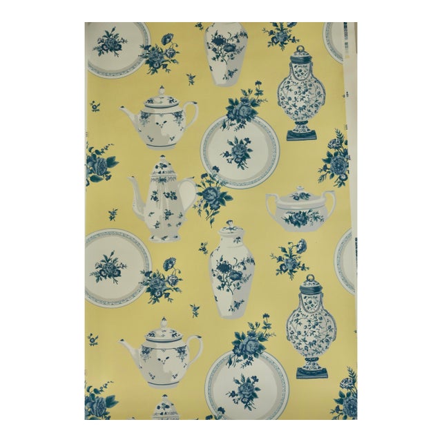 Travers & Co Hand Print Wallpaper "Porcelain Flowers" For Sale