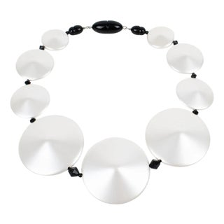 Angela Caputi Pearlized White and Black Resin Necklace For Sale