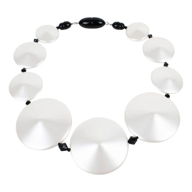 Angela Caputi Pearlized White and Black Resin Necklace For Sale