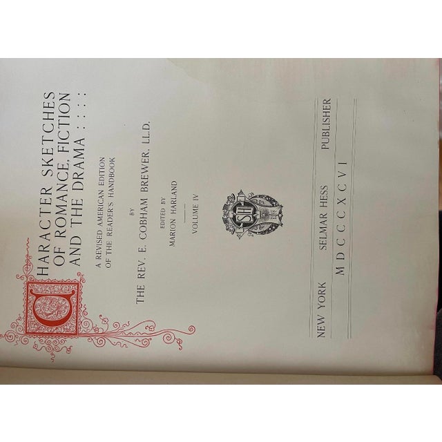 Set of Eight (8) 1896 Character Sketches of Romance Fiction and the Drama Leather Antique Books Decorative Book Bookshelf Decor For Sale In Chicago - Image 6 of 6