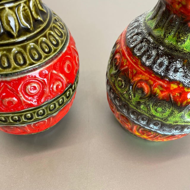 Black Multi-Color Fat Lava Op Art Pottery Vase from Bay Ceramics, Germany, 1970s, Set of 2 For Sale - Image 8 of 18