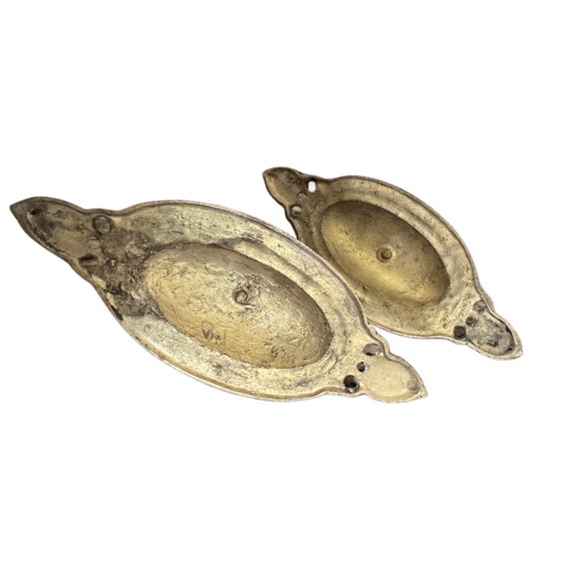Vintage Pair of Cast Brass Oval Candle Wall Sconces With Reflector Backplates | Hollywood Regency Traditional For Sale - Image 11 of 11