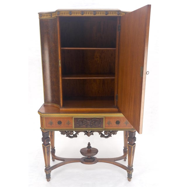 Adams Style Hand Painted Decorated Satinwood Cabinet Large Stretcher Finial MINT For Sale - Image 10 of 16