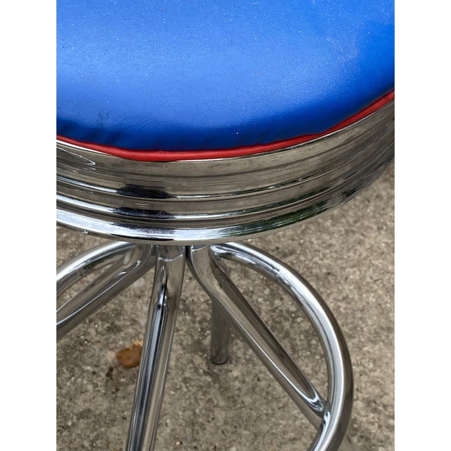 Vintage Blue, Red, Orange, and Yellow Swivel Bar Stools, 1990s, Set of 5 For Sale - Image 14 of 18