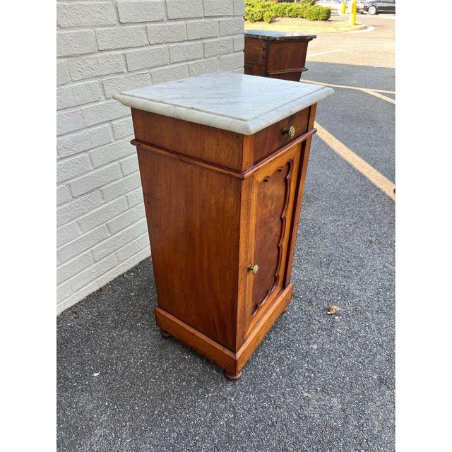 Brown Antique 19th Century Victorian Style Marquetry King Wood Inlaid Marble Side Cabinet. For Sale - Image 8 of 10