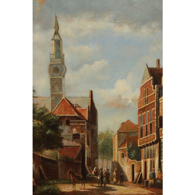 Blue Italian Village Scene Oil Painting, Signed For Sale - Image 8 of 12