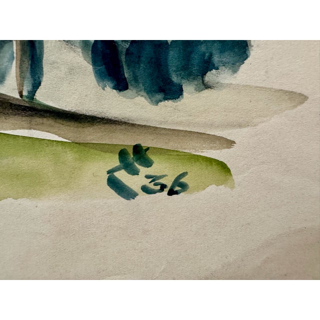 1930s Henry Emil Salloch Original Watercolor on Paper Mountainous Landscape Scene, 1936. For Sale - Image 5 of 7