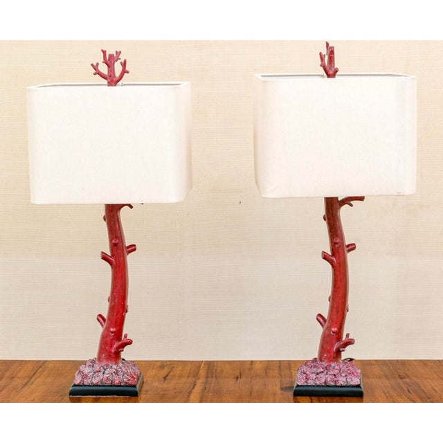 Red Painted Faux Branch Coral Table Lamps - a Pair For Sale In New York - Image 6 of 6