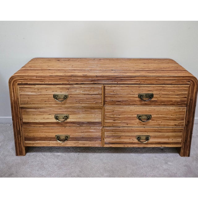 1980s Vintage Pencil Reed Waterfall Double Dresser For Sale - Image 5 of 18